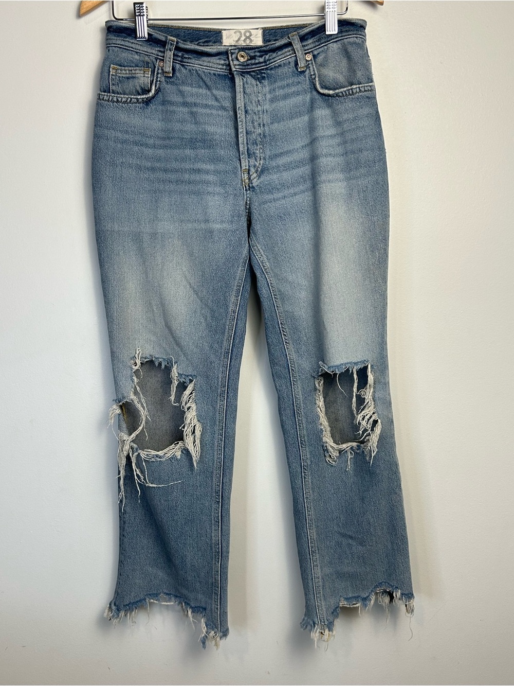 We The Free Free People Distressed Jeans Size 28 Raw Hem Straight Leg